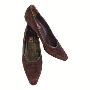 ANNE KLEIN Vintage Brown Suede Pumps Size 8.5 Kitten Heel Career Retro Workwear